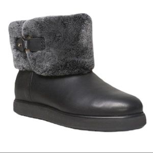 NEW UGG Classic Berge Mini Leather and Genuine Shearling Black Boot